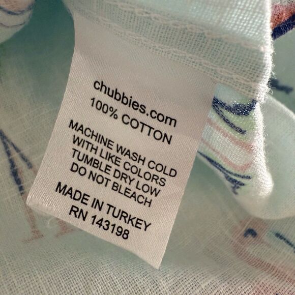 CHUBBIES SHIRT MENS LRG COTTON SS LT BLUE BUTTON CASUAL FLAMINGO TROPICAL HAWAII - Picture 6 of 13